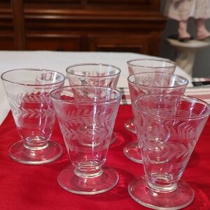 Set Of 6 Anchor Hocking Laurel Leaf Glasses Flare Juice/Liqueur 4 oz 3 1/2"